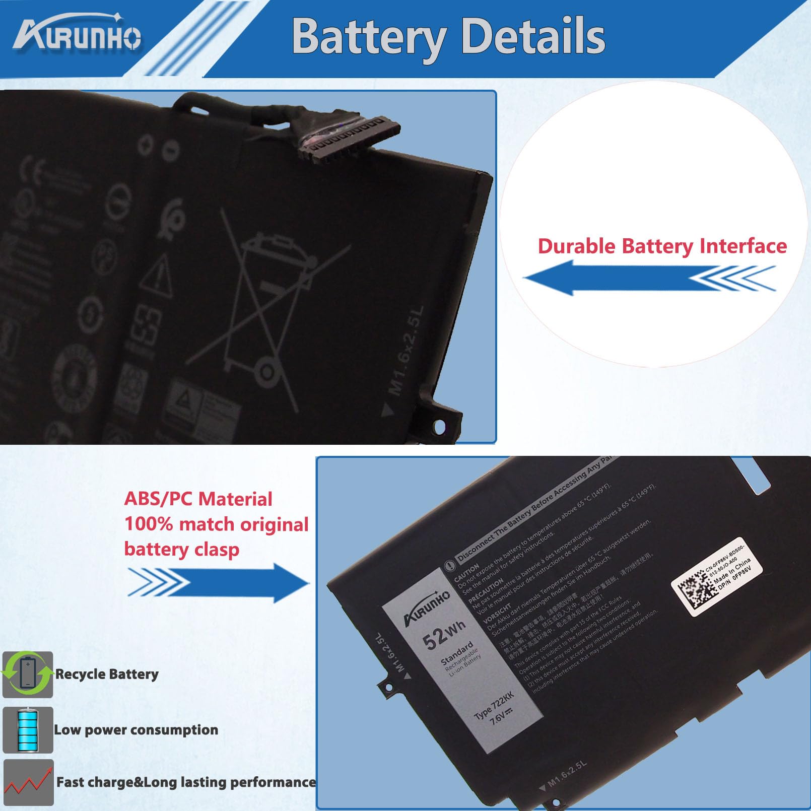 Amazon.com: AURUNHO 722KK Laptop Battery Replacement for Dell XPS